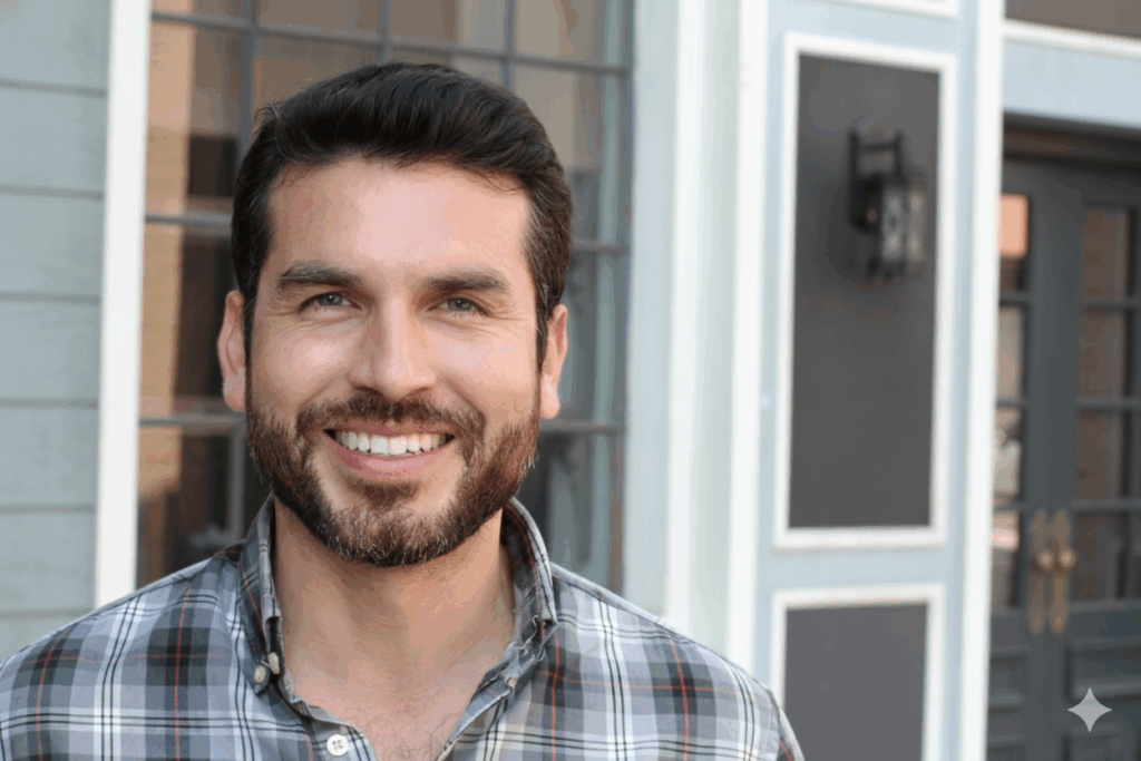 Happy male patient smiling after a positive first dental visit.